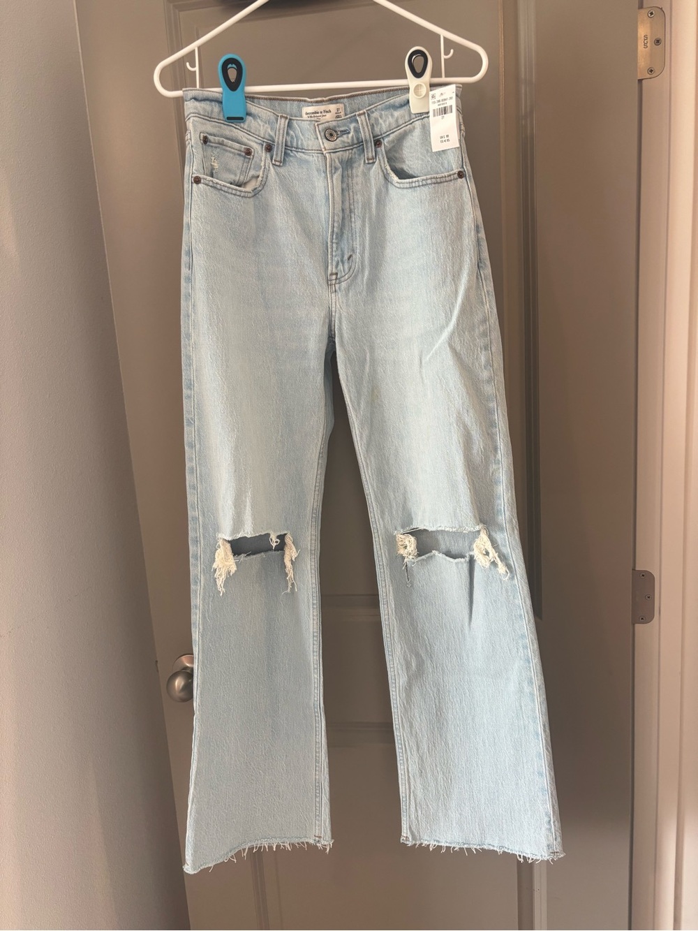 Abercrombie & Fitch Light Blue Flare Jeans with Knee Rips